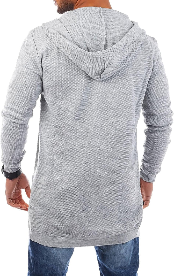 Carisma Herren Feinstrick Cardigan leichte Weste Strickjacke mit Kapuze Lange Passform Oversize Long