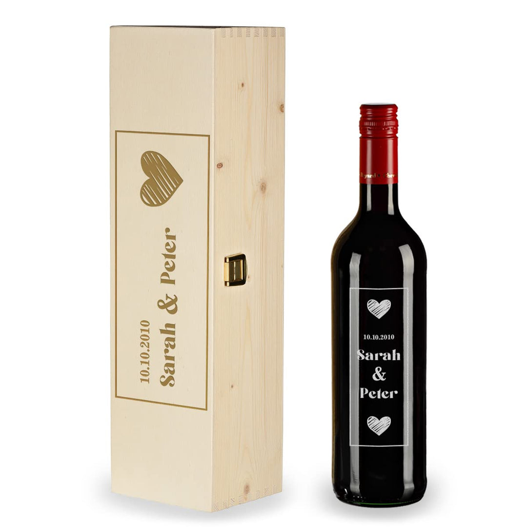 polar-effekt 2-TLG Wein Geschenkset mit Wunschgravur - personalisierte Weinflasche 700 ml Volumen un