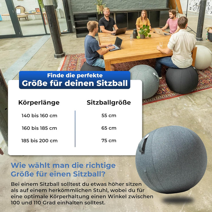 Sitzball Büro Ergonomisch 75 cm, Ergonomische Sitzmöbel für Büro und Heimbüro, Langlebiger Stoff, Gy