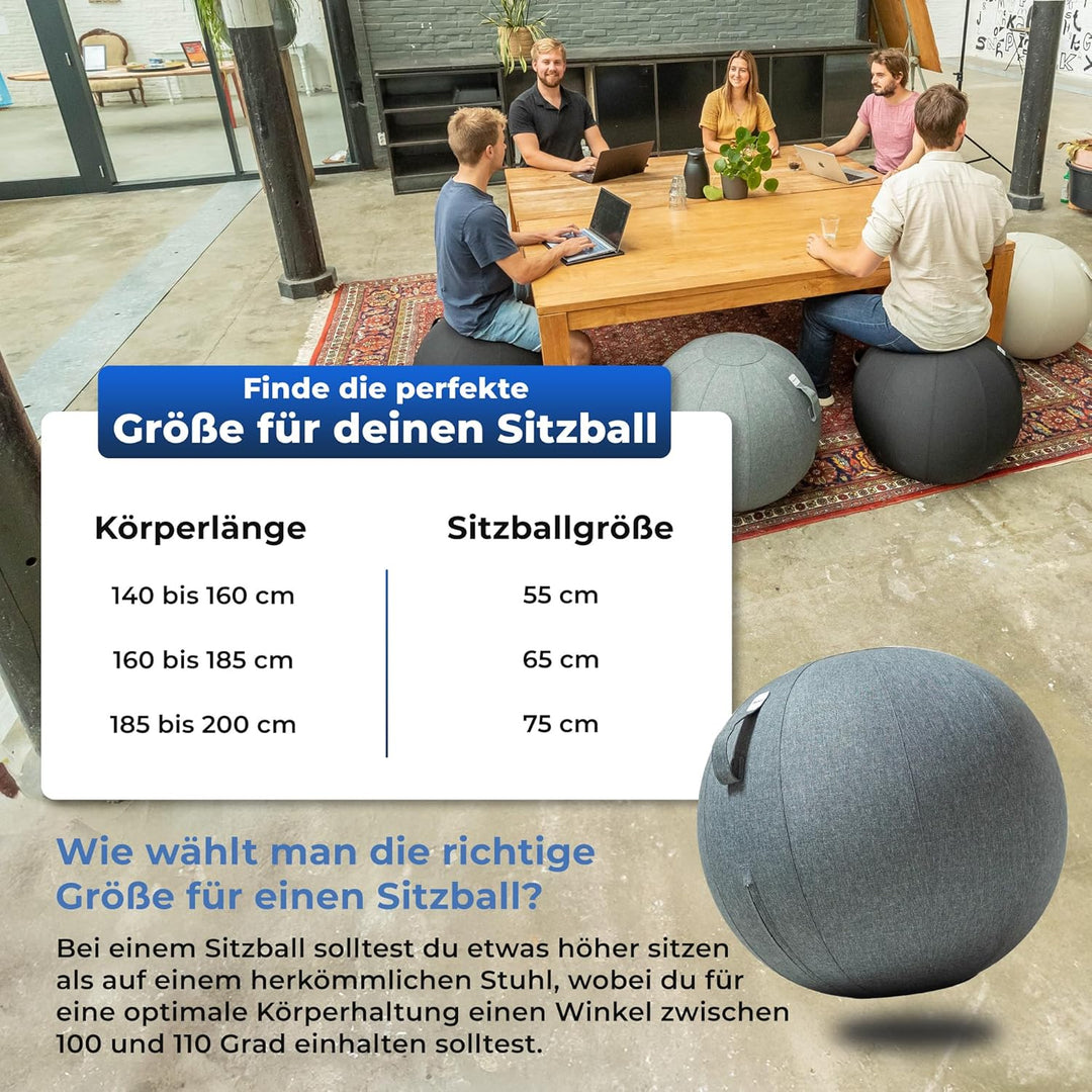 Sitzball Büro Ergonomisch 55 cm, Ergonomische Sitzmöbel für Büro und Heimbüro, Langlebiger Stoff, Gy