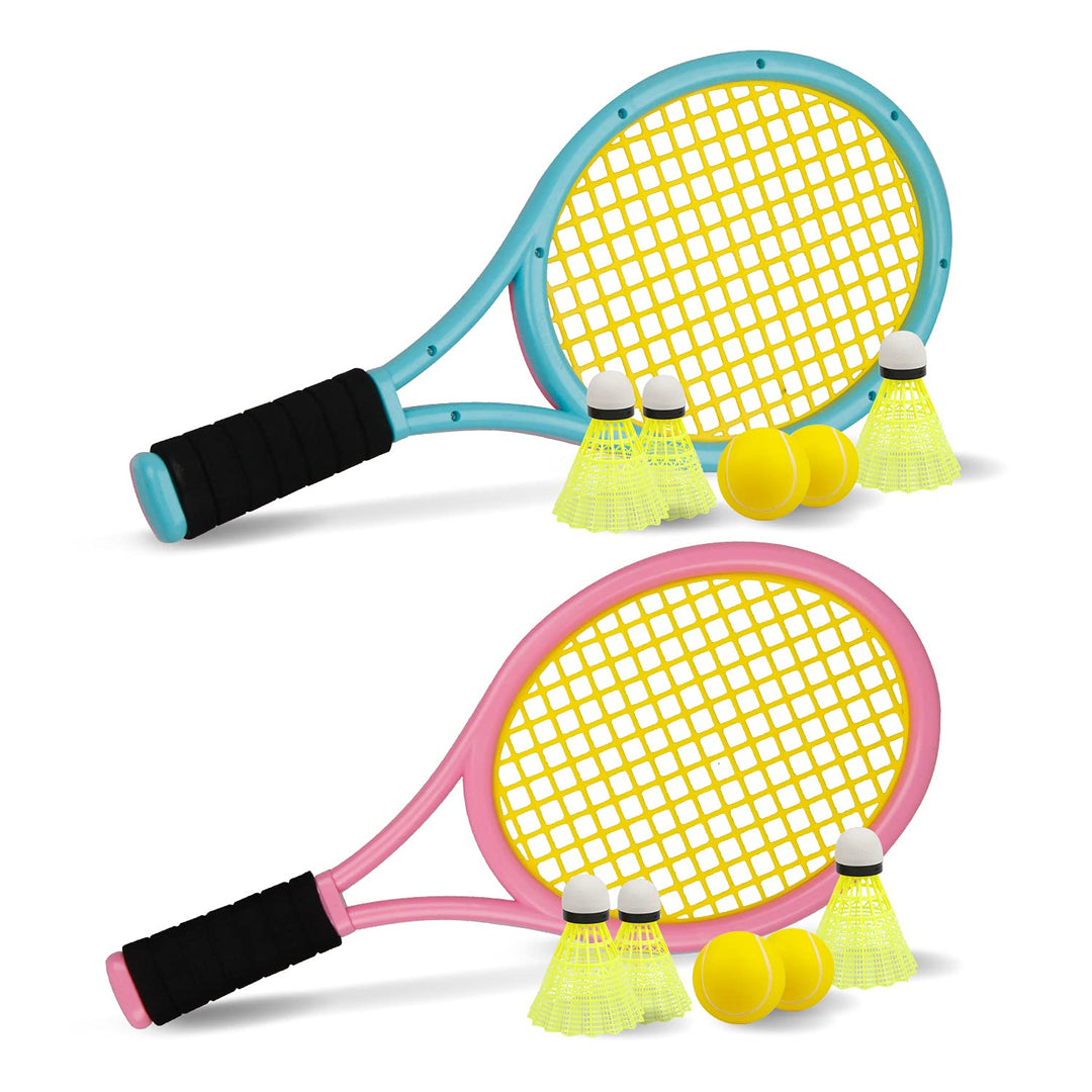 Kinder Tennisschläger mit Tragetasche,4 weiche Trainingsbälle und 6 Badminton Birdies,Tennisschläger
