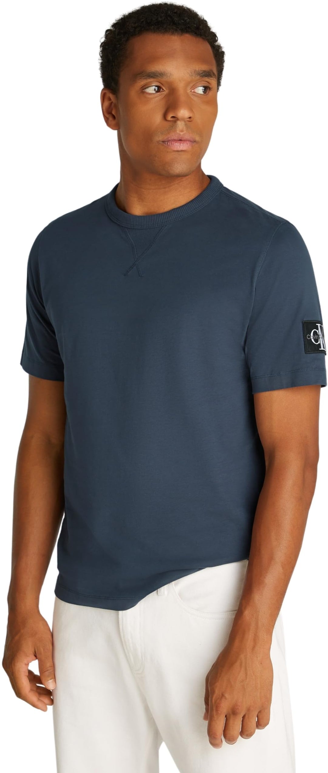 Calvin Klein Herren T-Shirt Kurzarm Regular Tee mit Logo-Badge XXS Blue (Ink), XXS Blue (Ink)