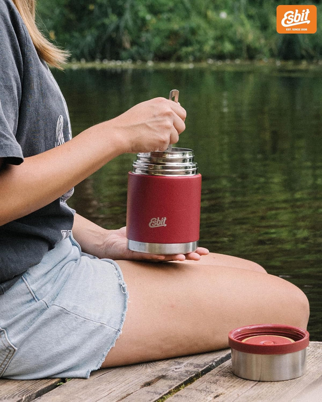 Esbit Thermobehälter Sculptor für Essen - Warmhaltebehälter 500 ml in Burgundy - aus Edelstahl für w