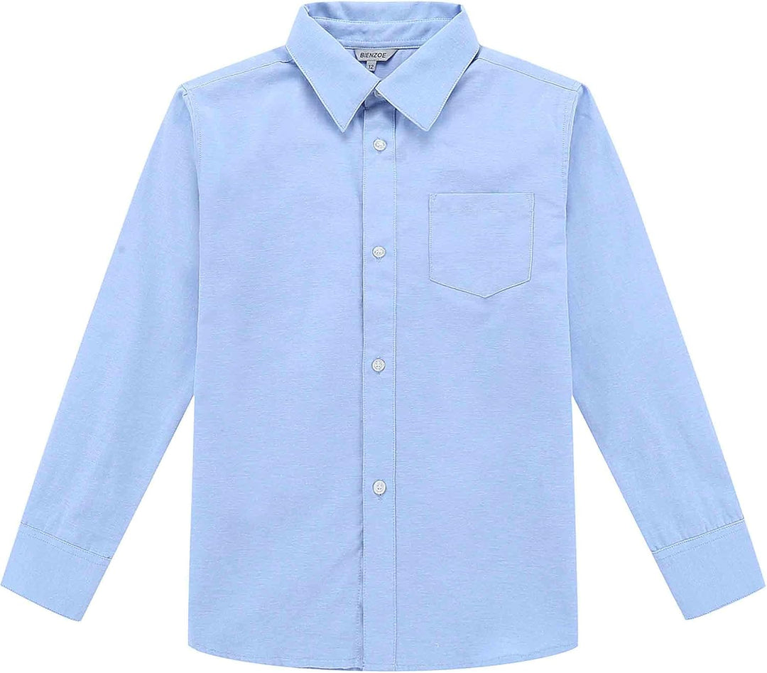 Bienzoe Jungen Schule Oxford Lange Hemd 2Pcs Satz 134-140 Blau, 134-140 Blau