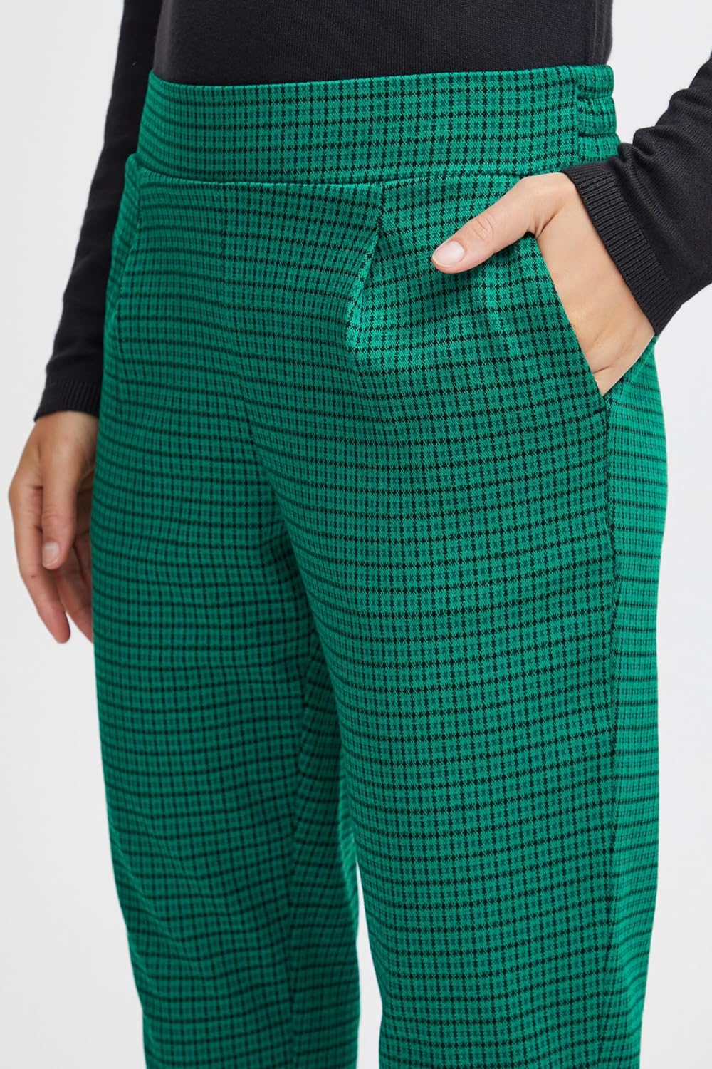 ICHI IHKATE Cameleon PA Damen Hose Stoffhose mit Stretch Enger Schnitt Elastikbund XL Cadmium Green