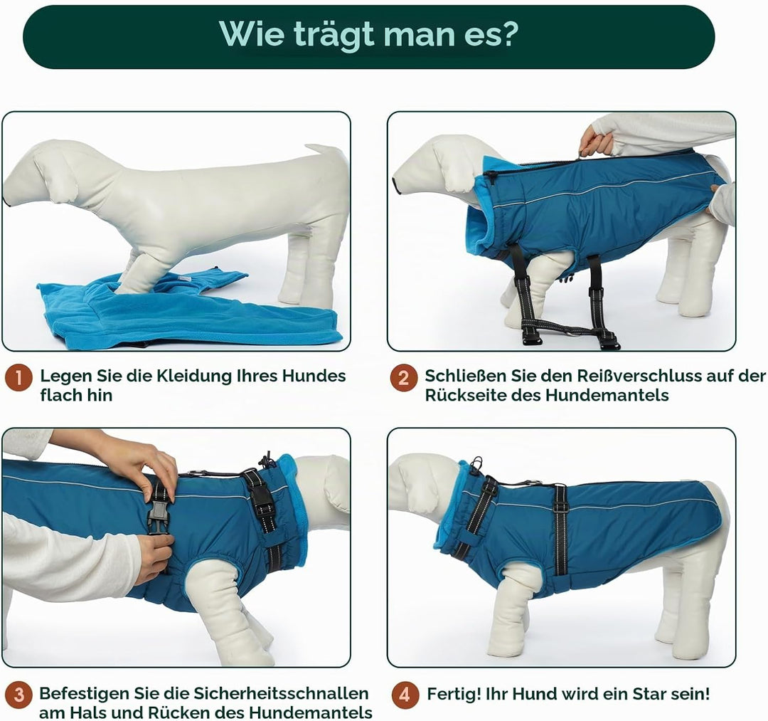 Kuoser Hundemantel für Mittelgrosse Hunde Winter, wasserdichte Hundejacke mit Geschirr, Warmer Winte