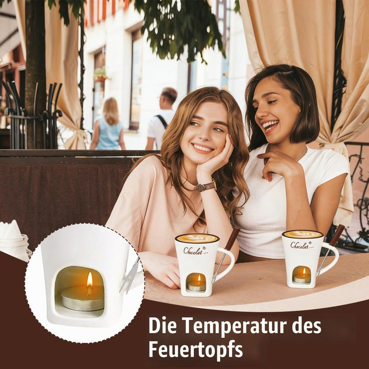 Schokoladen Fondue Becher Set, 130ml Keramik Schokoladenfondue Tasse, Schokoladen-Hot-Pot-Schmelzbec