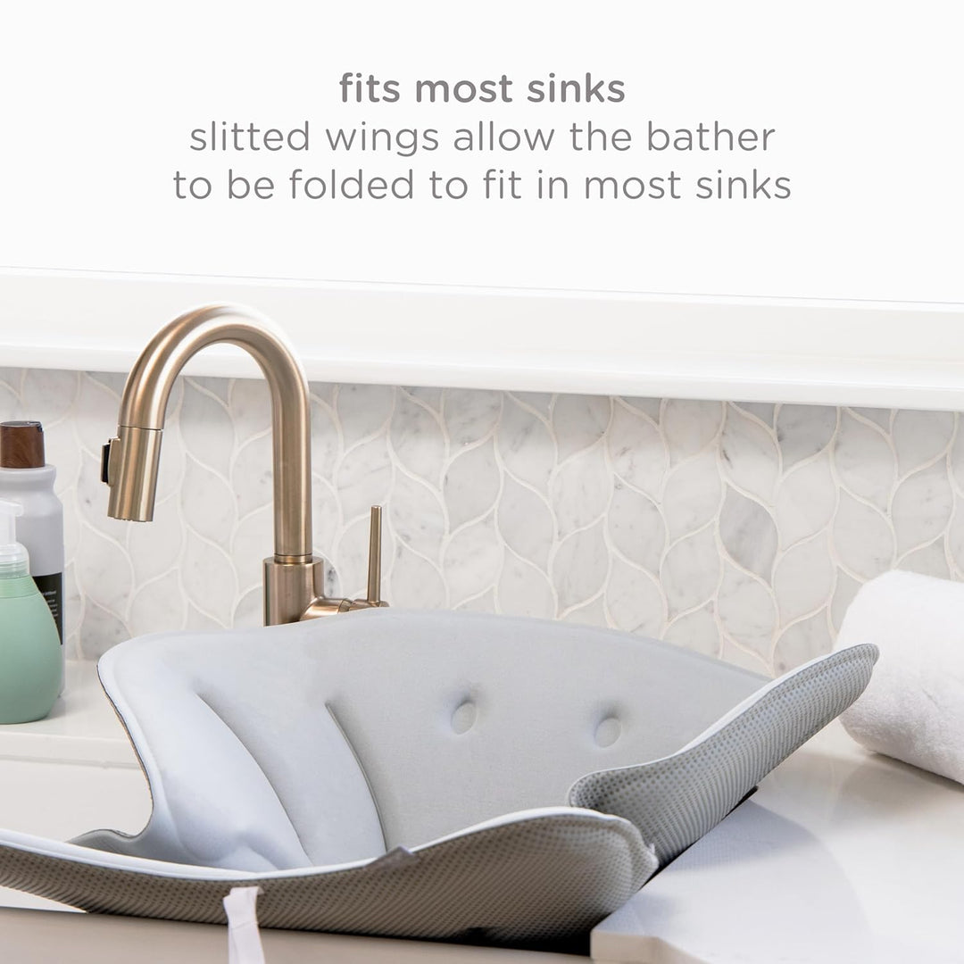 Ubbi Stingray Sink Bather for Baby, Soft Baby Bath Cushion, Newborn Must Have Grey Sink Bather, Grey