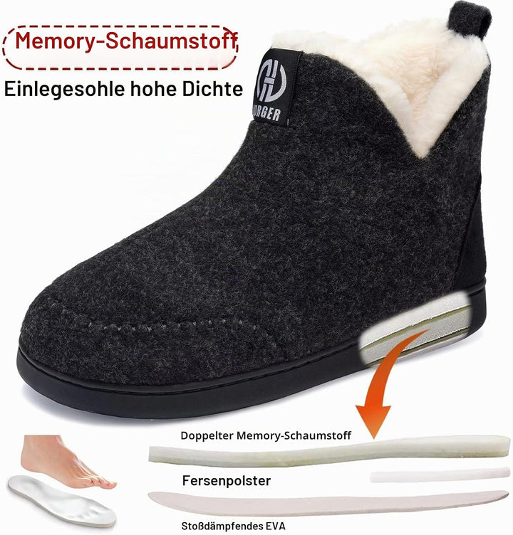 Filz Hausstiefel Herren Damen Plüsch Gefüttert Winter Warm Hohe Hausschuhe 38/39 EU T1 Schwarz, 38/3