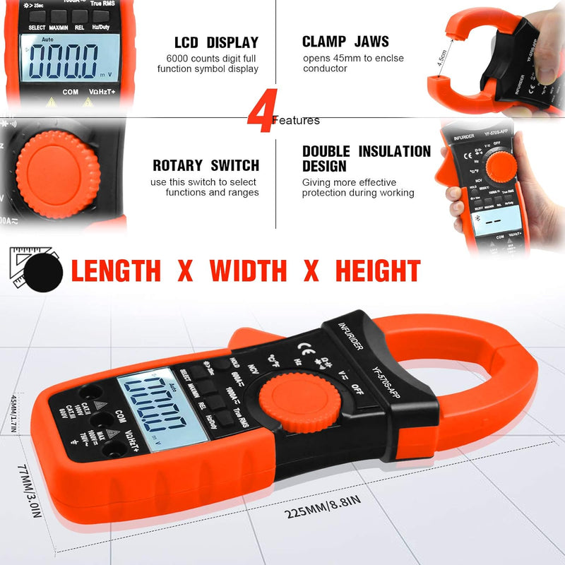 Digital Clamp Meter,INFURIDER YF-570S-APP Bluetooth Clamp Multimeter Zangenmessgerät mit 6000 Counts