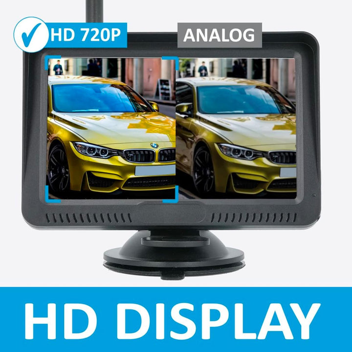 VSG24 5“ HD Set 2 Kameras Funk Rückfahrsystem Premium ONE für PKW, KFZ Set kabellos inkl. Rückfahrka