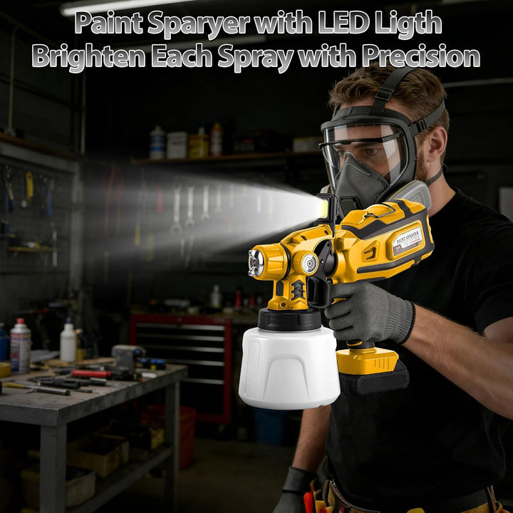 Akku Farbspritzgerät mit LED-Leuchte für Dewalt 20V-Akku (ohne Batterie) | 200 W, Elektro Farbsprühs