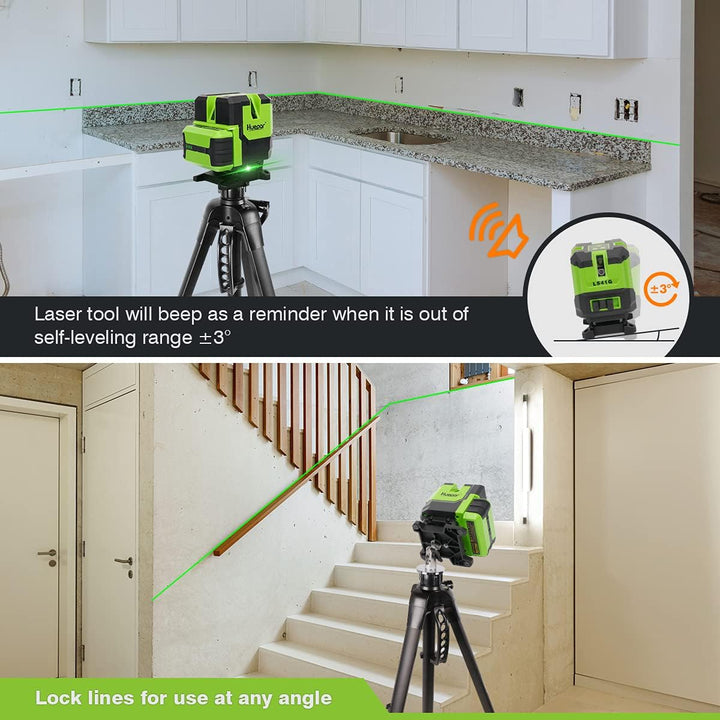 Huepar Multi-Linie Kreuzlinienlaser-4 Vertikale und eine 360° Horizontale Linien mit Lot, grünem Kre