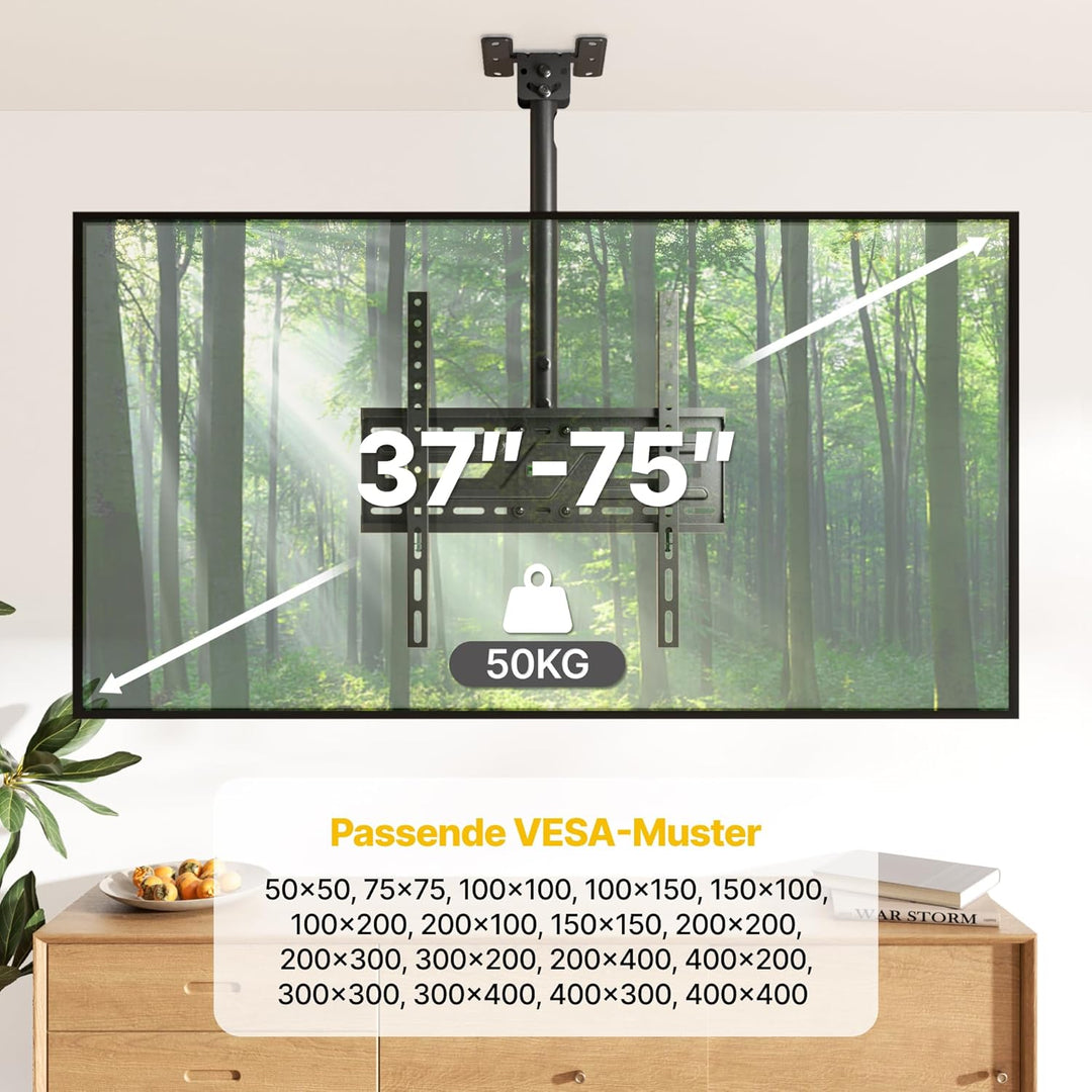 monTEK TV Deckenhalterung Neigbar und Schwenkbar für die meisten 37-75 Zoll Fernseher, Fernsehhalter