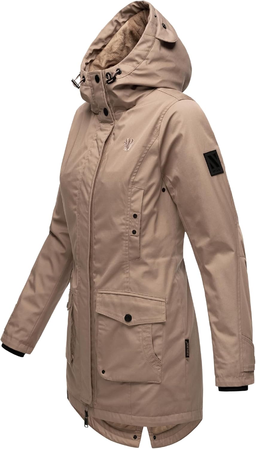 Navahoo Damen Übergangsjacke Warmer Kurzmantel Regenjacke mit Kapuze Brinjaa XS-XXL S Taupe Grey, S