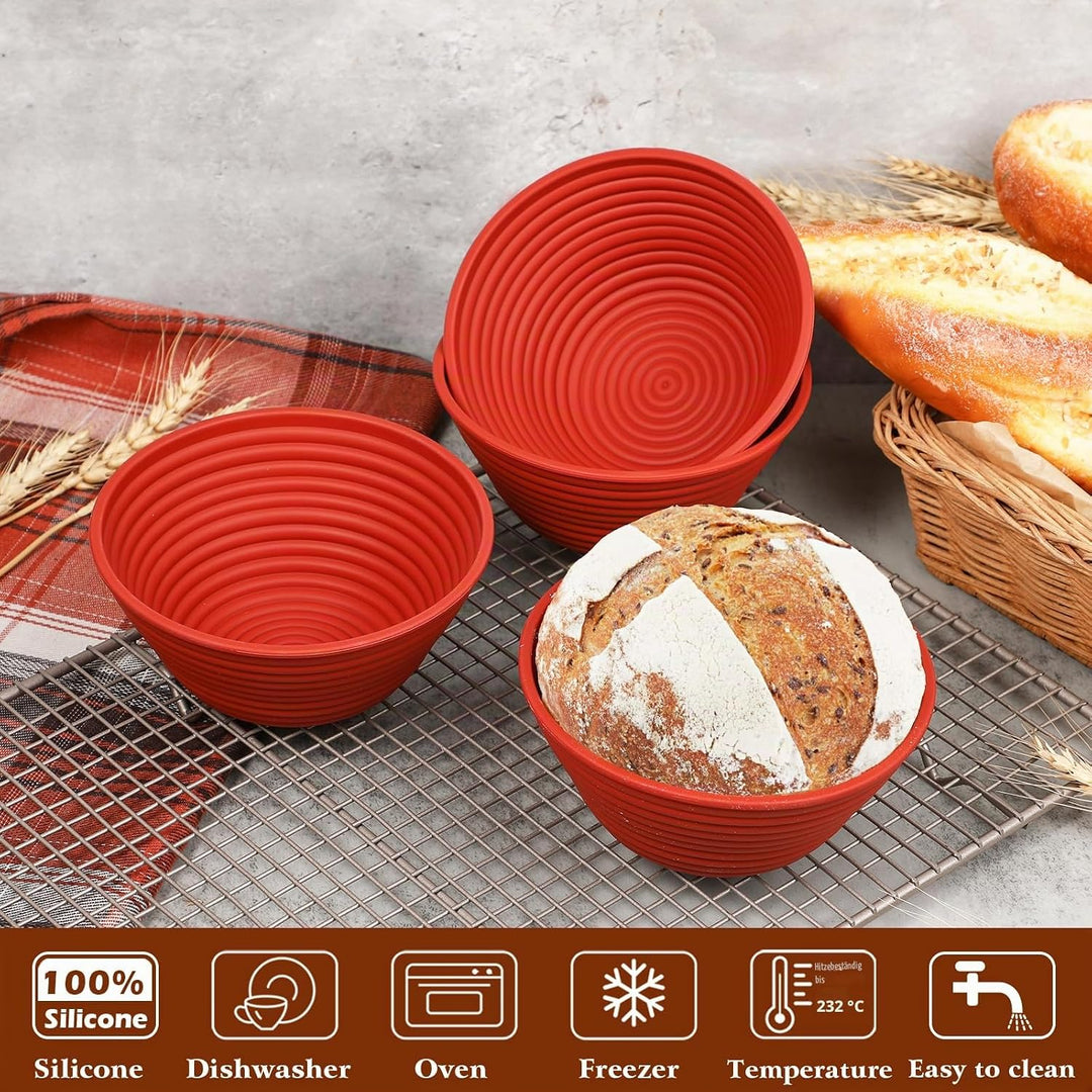 Webake Gärkorb Brot Rund Klein Gärkörbchen Set Silikon 4 Stück 13 cm Sauerteig Brotgärkörbe Brotgärk