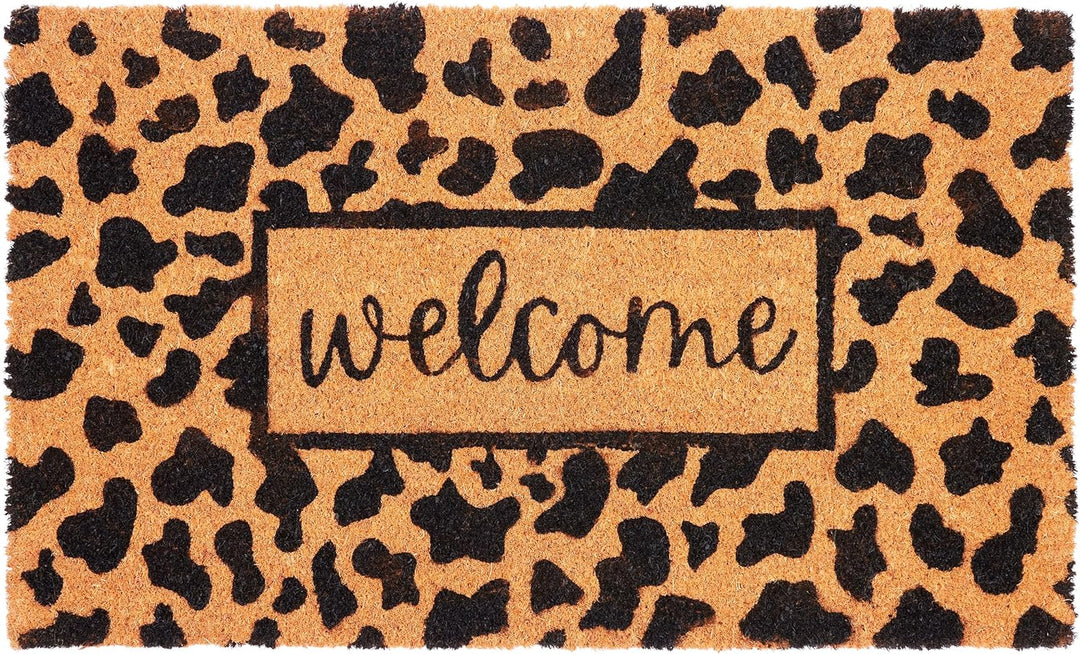 BRUBAKER Fussmatte für Aussen und Innen - Welcome mit Leopardenmuster - 45 x 75 cm Schmutzfangmatte