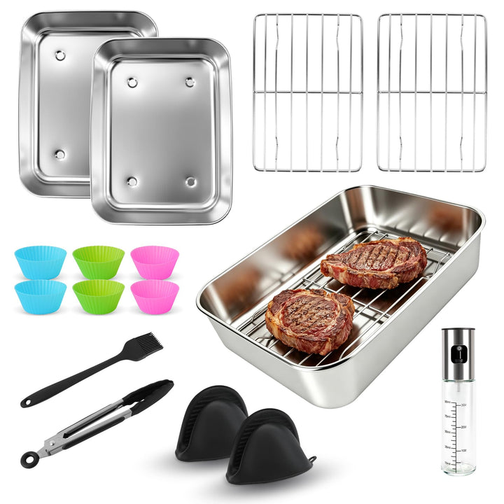 Airfryer Auflaufform Edelstahl 304, 15Pcs Ninja Heissluftfritteuse Zubehör