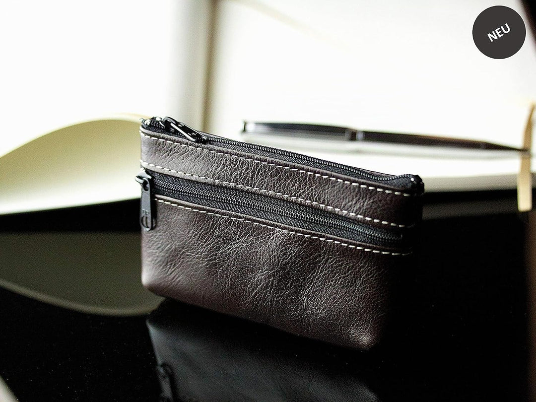 DELMON VARONE - Personalisierbares Schlüsseletui Vintage Leder Anilin braun, Schlüsseltasche mit Rei