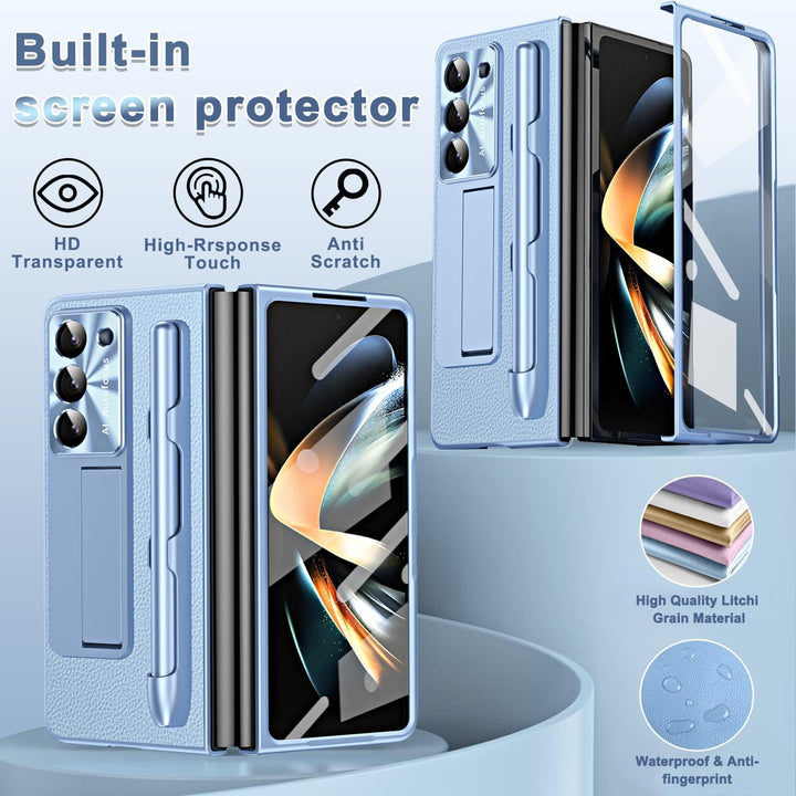 Miimall Lederhülle Kompatibel mit Samsung Galaxy Z Fold 5 Hülle mit Pen+Stifthalter, Fold 5 Hülle mi
