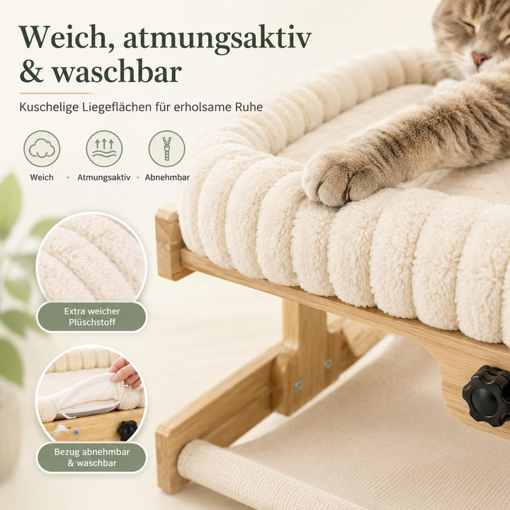 Katzenliege Doppelstock Hängematte Heizkörper belastbar bis 35 kg | Fensterbank Katzenliege für Bett