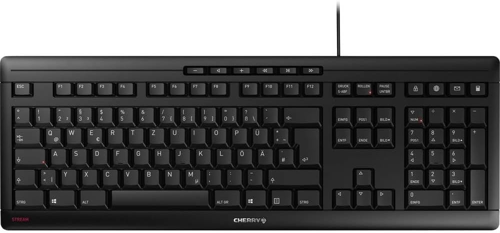 CHERRY STREAM KEYBOARD, Wired Keyboard, German Layout (QWERTZ), Whisper-Quiet Keystrokes, Unique Typ