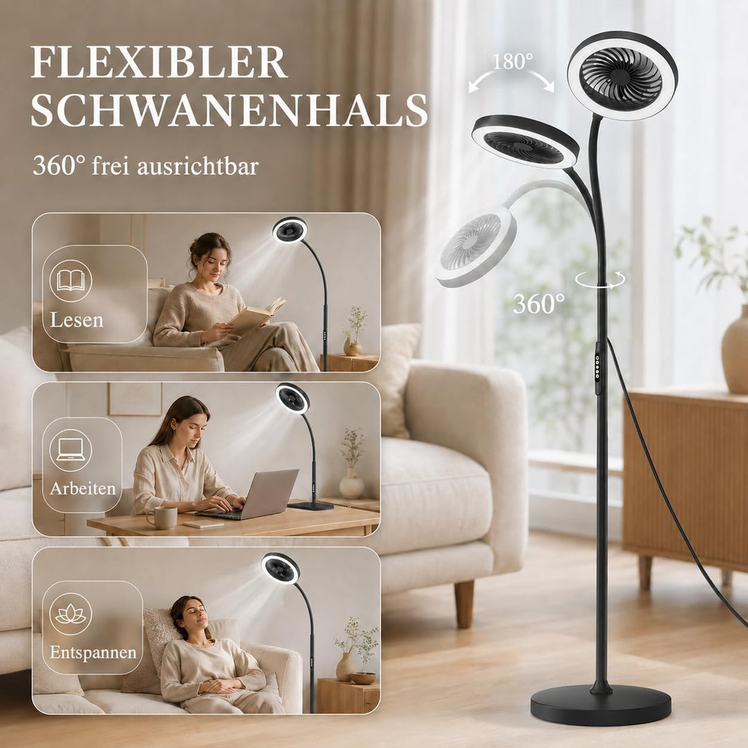 Standventilator mit Licht 183cm, Leise Ventilator Stehlampe mit RGB Farbwechsel &amp; CCT, 360° Schwanen