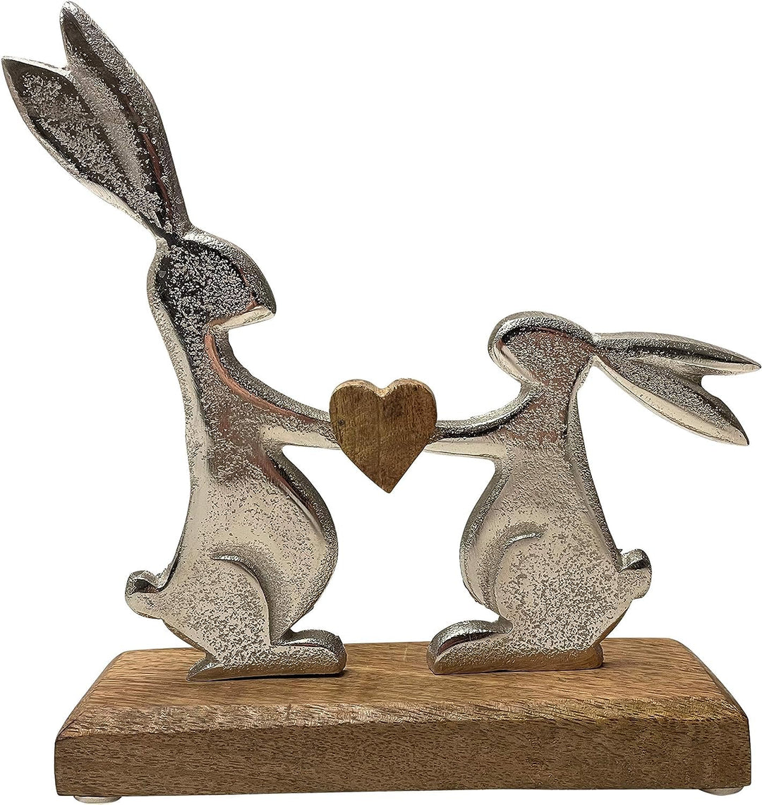 khevga Osterdeko Deko-Figur Osterhase Mango-Holz Metall Silber (29 x 29 x 5)