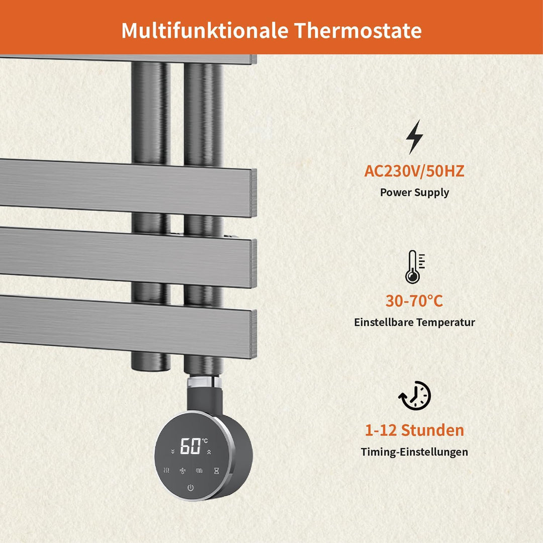 Heizstab 400W für Badheizkörper Elektrisch mit Thermostat, Vollbild Touch Bedienung, Einfach &amp; Effiz