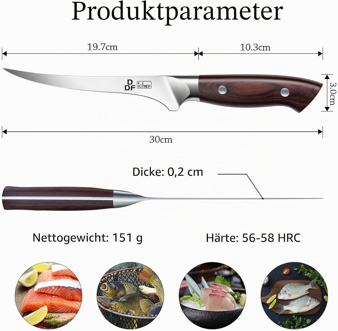 DDF iohEF Filetiermesser 18cm - Ausbeinmesser Profi Fischmesser für Fisch und Fleisch, Ergonomischer