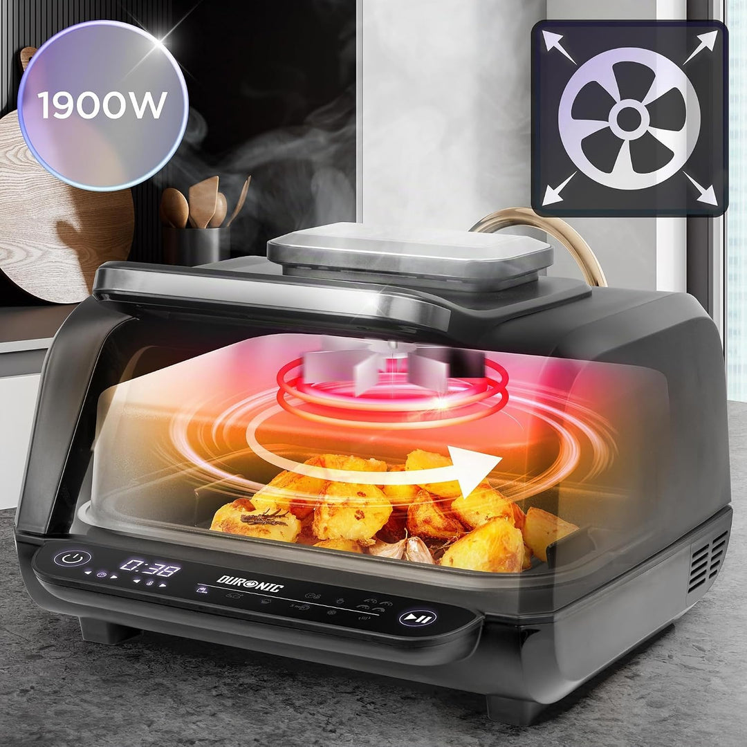 Duronic FG19 Air Fryer Grill, Heissluftfritteuse für Süsskartoffel-Pommes, Mini Backofen Heissluftfr