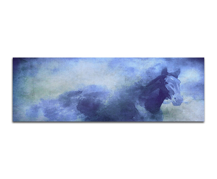 Paul Sinus Art Panoramabild auf Leinwand und Keilrahmen 150x50cm Gemälde Wasserfarben Pferd Nebel