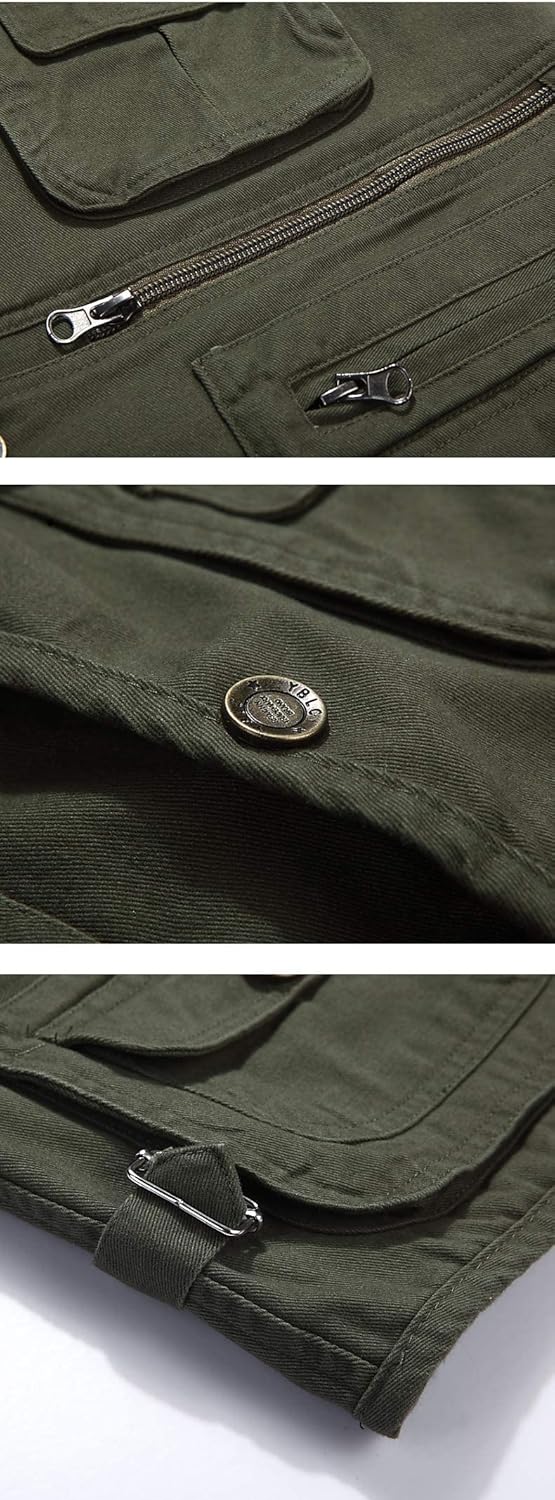 Herren Outdoor Weste Ärmellose Anglerweste mit Vielen Taschen Baumwolle Freizeit Jagd Weste Camping