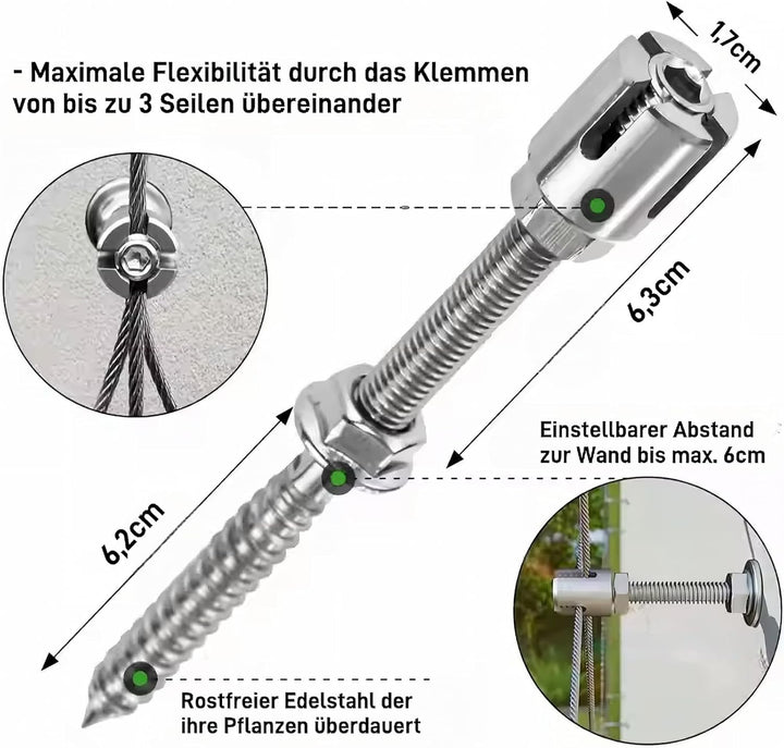 18 Stück Rankhilfe Wand Edelstahl Metall Halter Drahtseil Kletterhilfe Pflanzen Stütze, 18