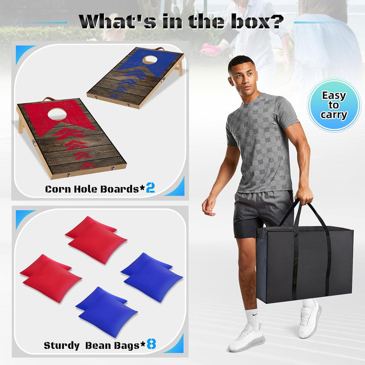 NZQXJXZ Holz Cornhole Set Outdoor, 2 in 1 Cornhole Spiel mit 8 Sitzsäcken &amp; Tragetasche für Hinterho