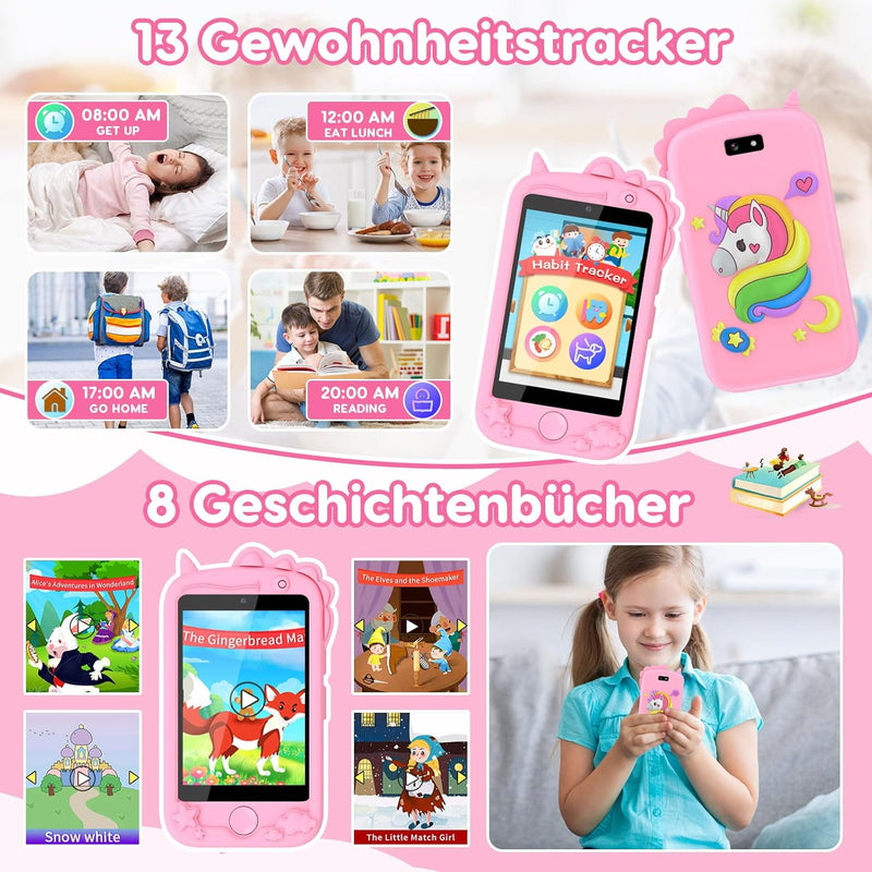 Kinder Handy, Kinder Kamera, Kinder Smartphone, Kinderhandy Spielzeug Mit Telefonkarte, Mit 28 Spiel