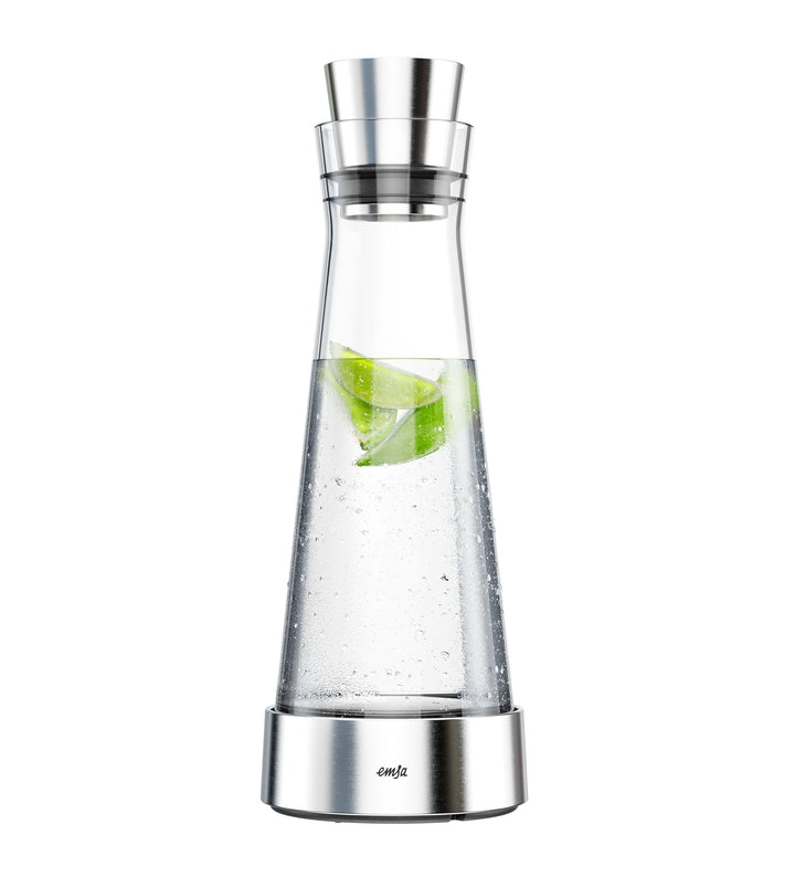 Emsa 514233 Flow Slim Glaskaraffe | mit Kühlelement, Glas | Elegantes Design | 1 Liter | Transparent