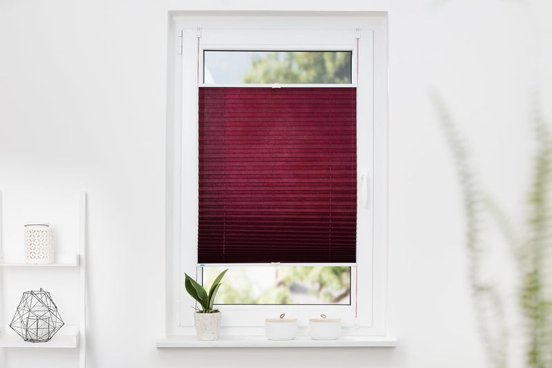 K-home Klemmfix-Plissee 110 x 130 cm (B x L) Bordeaux Lichtschutz +++ Moderne Crushed Optik +++ 110