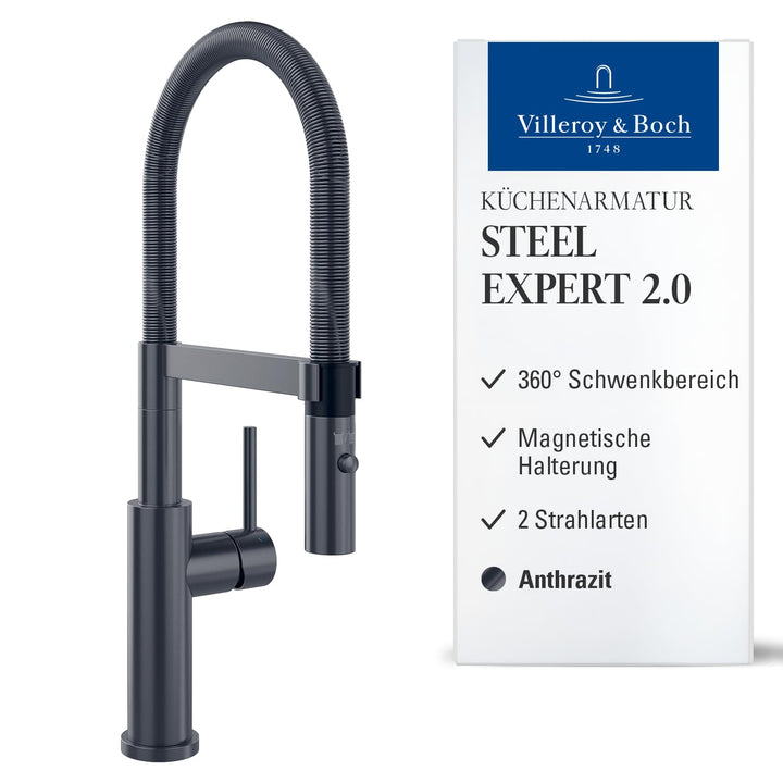Villeroy &amp; Boch Steel Expert 2.0 Hochdruck-Küchenarmatur mit Umschaltfunktion und 360° schwenkbarem