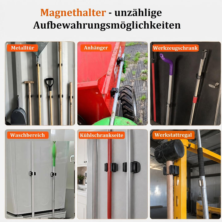 3-H 4 Stück Magnetischer Besenhalter, Edelstahl Gerätehalter Besenhalterung Wandaufhängung für Garte