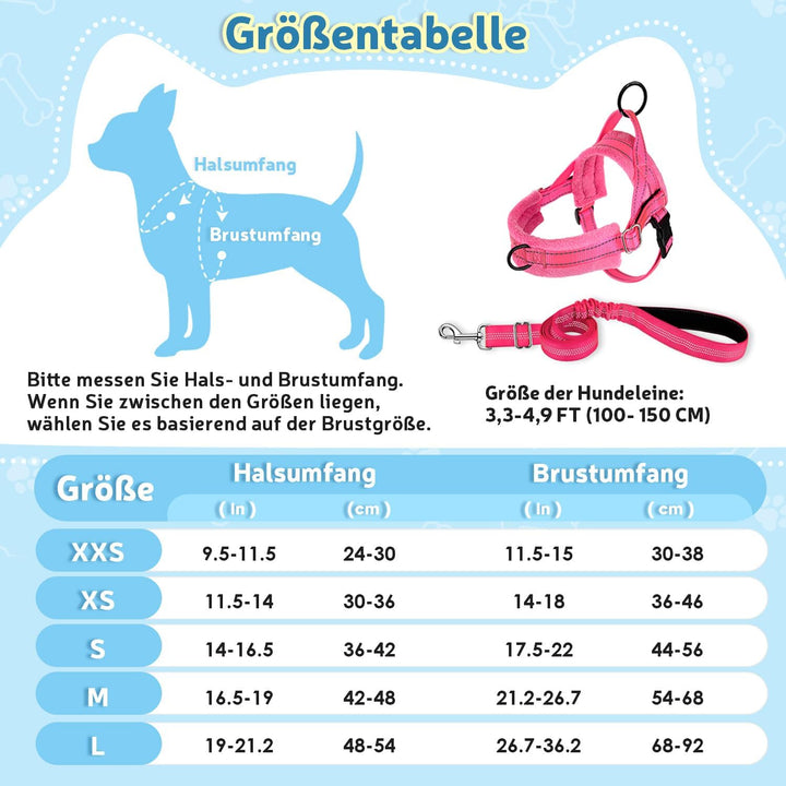 Hundegeschirr mit Leine für mittelgrosse Kleine Hunde, Weich gepolsterter No-Pull Brustgeschirr mit