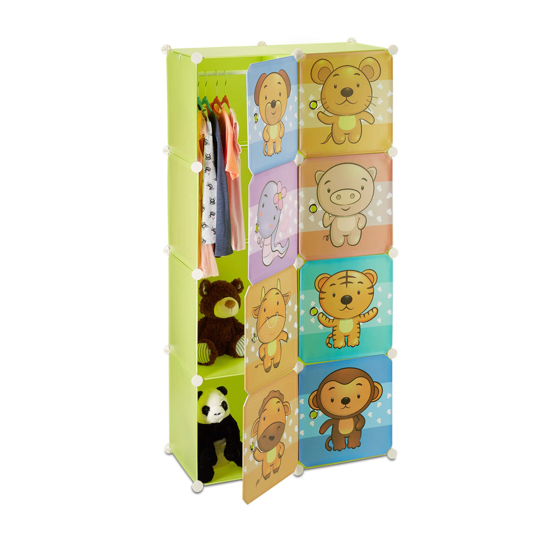 Relaxdays Kinderregal mit Tiermotiv, Kunststoff Steckregal m. Türen, Kinderzimmer Kleiderschrank m.