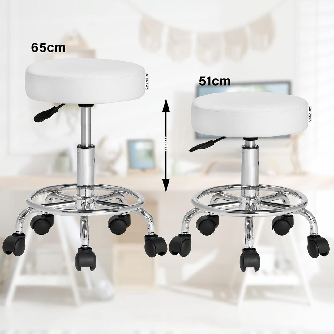 Casaria® Rollhocker 2er Set Höhenverstellbar 10cm Polsterung 51-65cm Sitzhöhe 360° Drehbar Ø35cm Fus