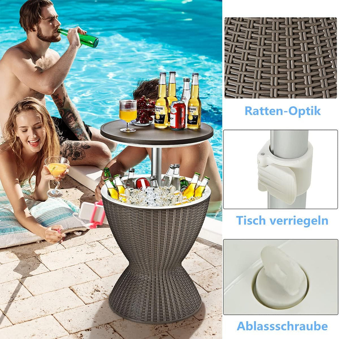 RELAX4LIFE 3 in 1 Beistelltisch mit abnehmbarem Deckel, Gartentisch Höhenverstellbar, 30 L Getränkek
