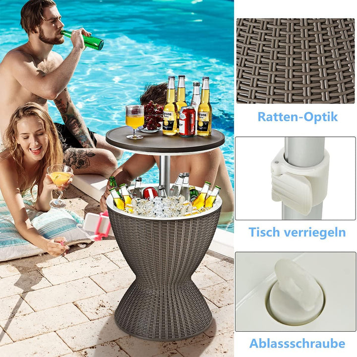 RELAX4LIFE 3 in 1 Beistelltisch mit abnehmbarem Deckel, Gartentisch Höhenverstellbar, 30 L Getränkek