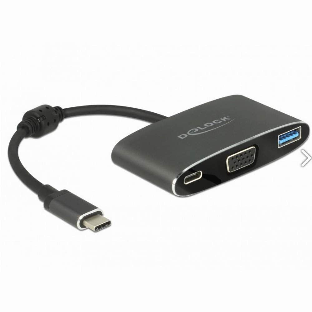 Delock USB-C Adapter auf VGA (DP-Alt Mode) + USB-A + 1x USB-C PD