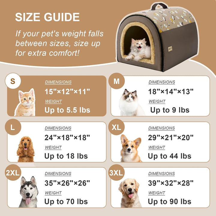 Jiupety Cozy Small Pet Hundehütte, 2 in 1 Welpenhaus, S Grösse für Katze und Welpe, Warme Höhle Schl