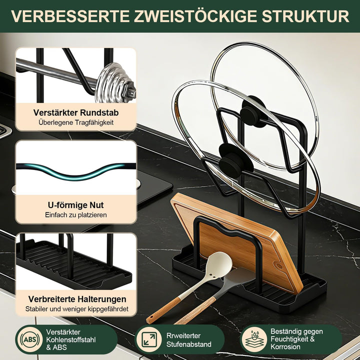 Topfdeckel Organizer Küchenregal mit Löffelablage: 2-in-1-Design Topfdeckelhalter Aufbewahrungsregal