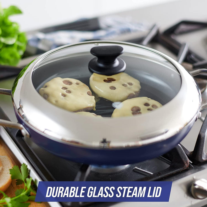Blue Diamond Cookware Diamantierte Keramische Antihaft-Grillpfanne 28 cm mit Glasdeckel, PFAS-frei,
