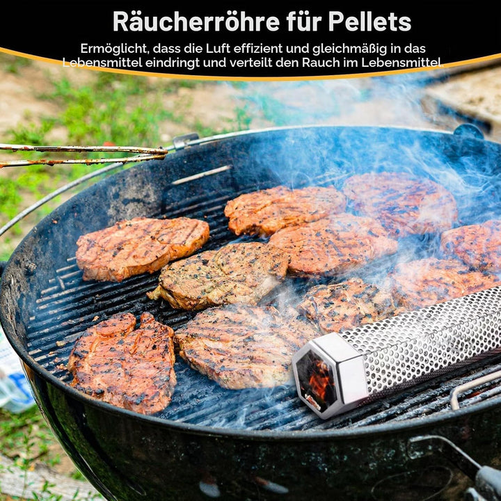 HERCHR 2pcs 30cm Räucherröhre, Smoke Tubes Edelstahl Rostfrei Räucherbox, Pellet-Räucherrohr Sechsec